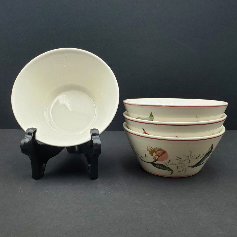 Waverly Garden Room Garden Lane Soup Cereal Bowls Pink Flowers Roses Tulips